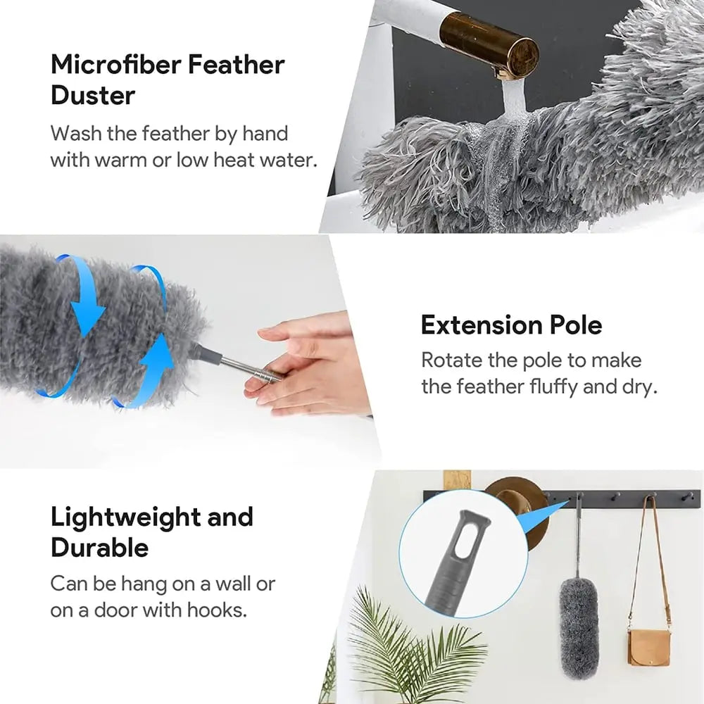 Extendable Cleaning Tool with Flexible Microfiber Head