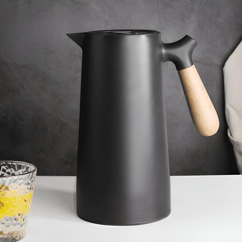Chic Insulated Carafe with Stylish Wooden Grip for All Beverages
