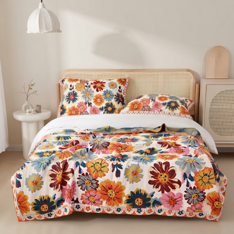 Reversible Floral Cotton Throw Blanket for Everyday Use