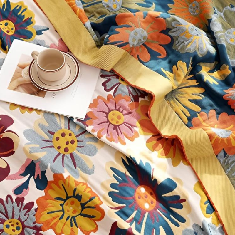 Reversible Floral Cotton Throw Blanket for Everyday Use