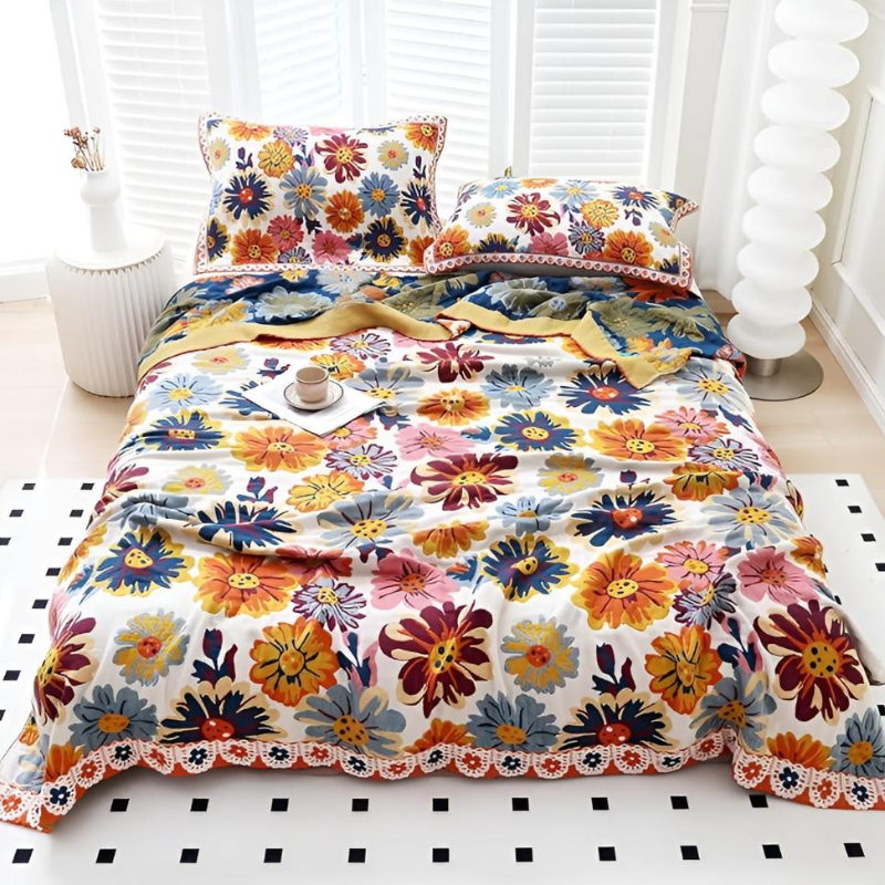Reversible Floral Cotton Throw Blanket for Everyday Use