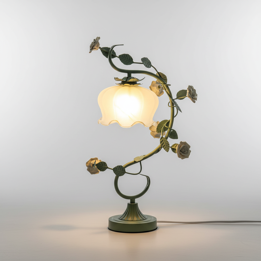 Rose Motif Table Lamp - Floral Design Accent Lighting