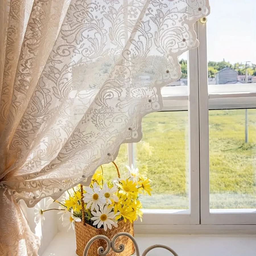 Chic Lace Curtain Panel with Decorative Tail Detail