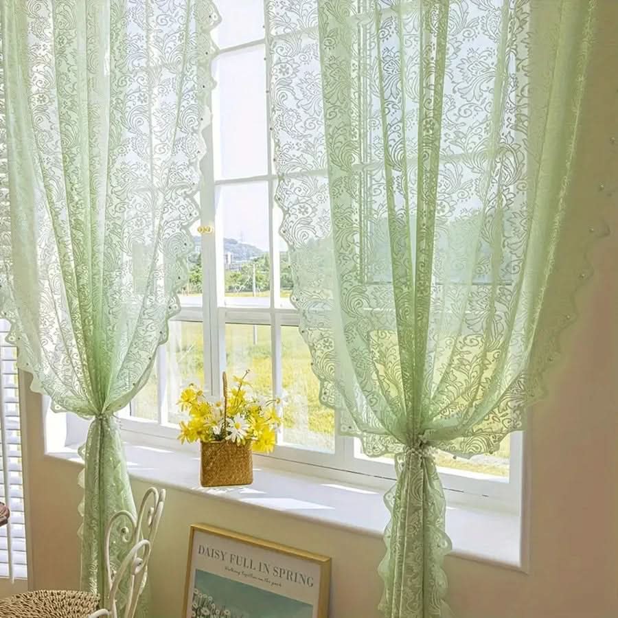 Chic Lace Curtain Panel with Decorative Tail Detail