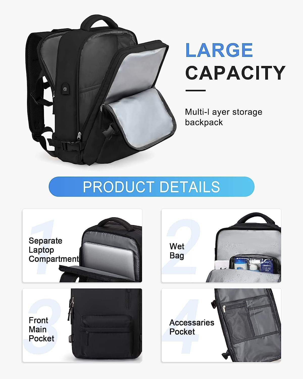 All-Weather Travel Backpack with Shoe Storage & Charging Port