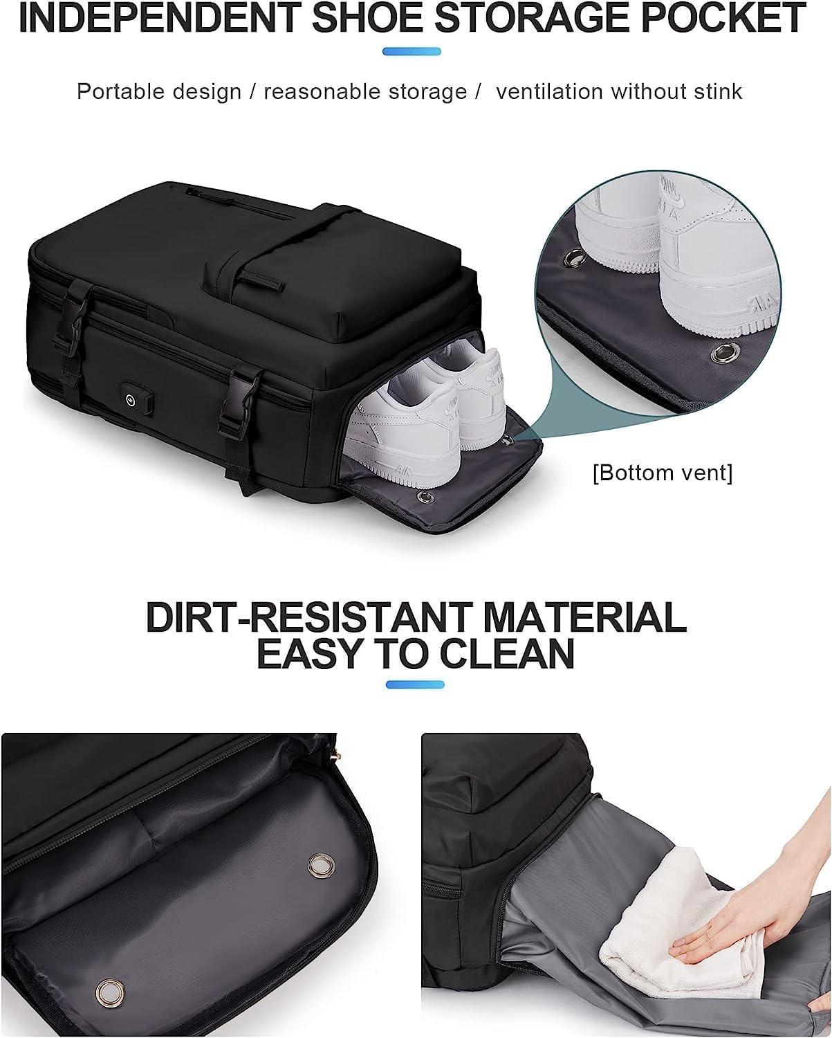 All-Weather Travel Backpack with Shoe Storage & Charging Port