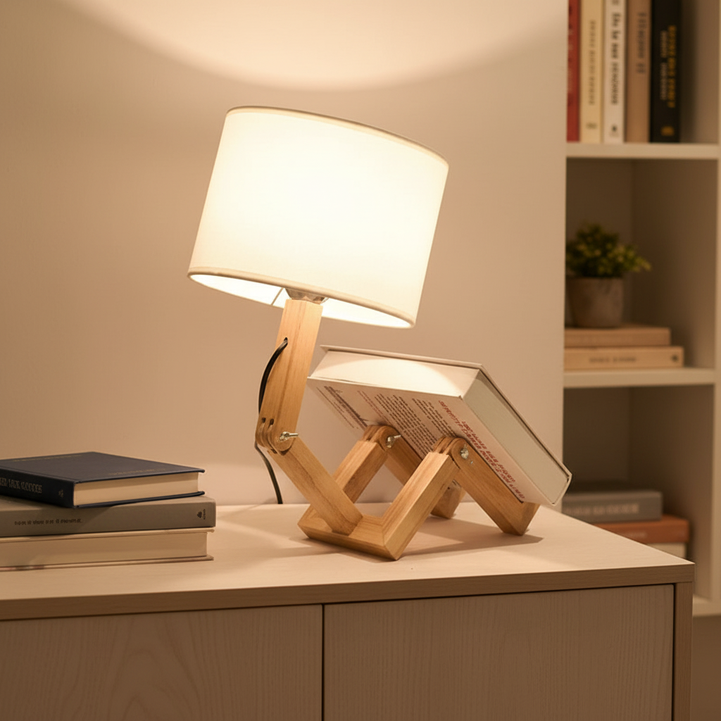 Wooden Table Lamp with Adjustable Height