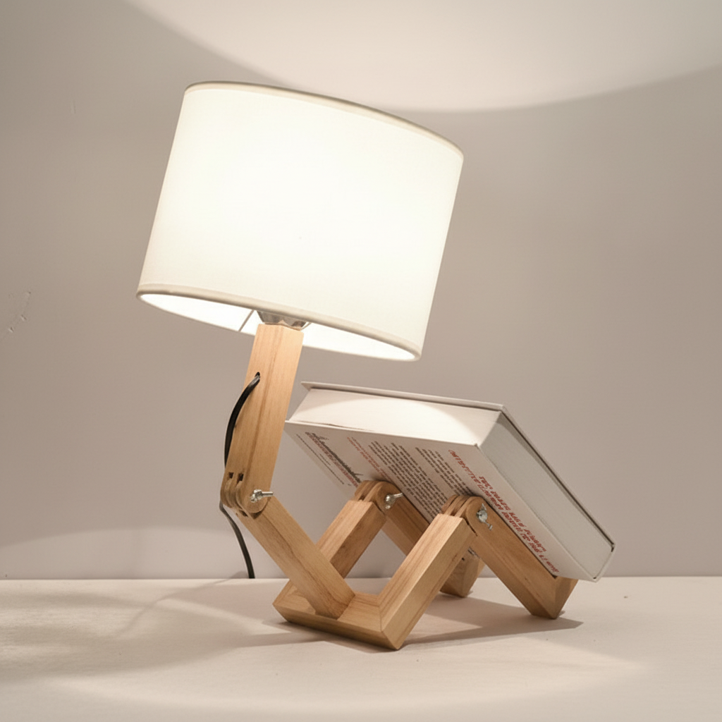 Wooden Table Lamp with Adjustable Height