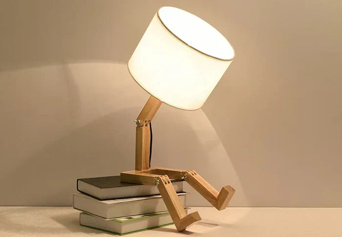 Wooden Table Lamp with Adjustable Height