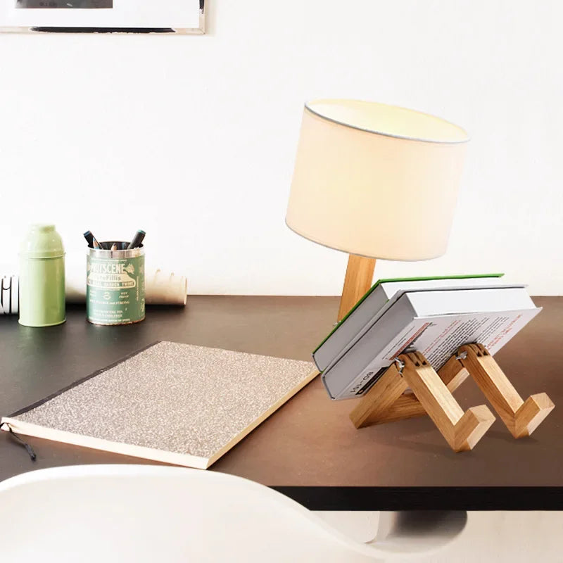 Wooden Table Lamp with Adjustable Height