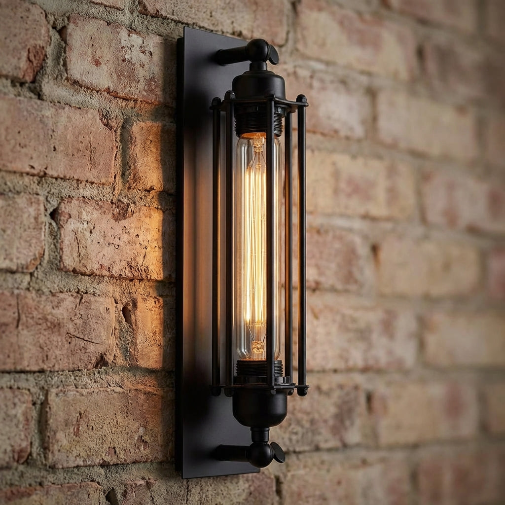 Rustic Chic Wall Light Fixture with Protective Metal Guard