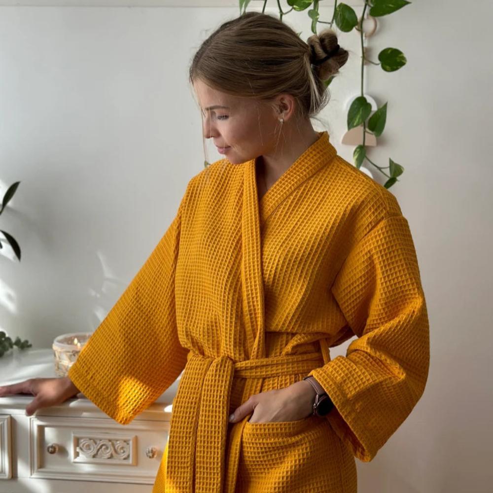 Cozy Cotton Waffle Bathrobe with Adjustable Fit and Pockets