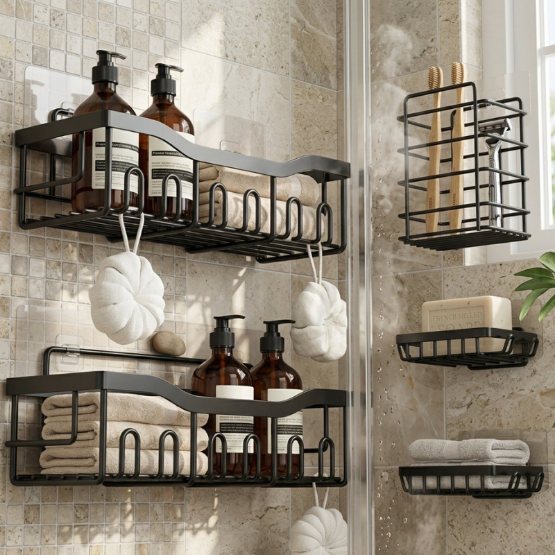 Adhesive Bathroom Organizer Rack for Effortless Storage