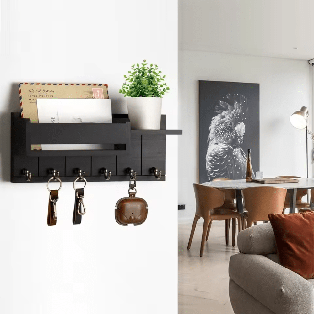 Elegant Wall Storage Solutions with Mail Slot and Hooks