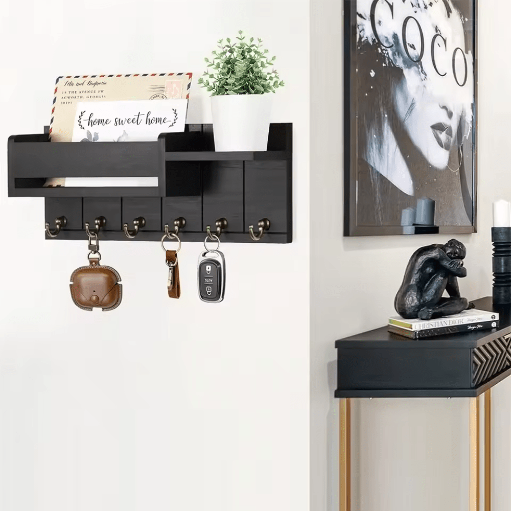 Elegant Wall Storage Solutions with Mail Slot and Hooks
