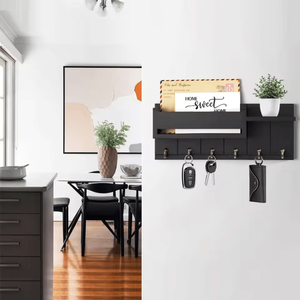 Elegant Wall Storage Solutions with Mail Slot and Hooks