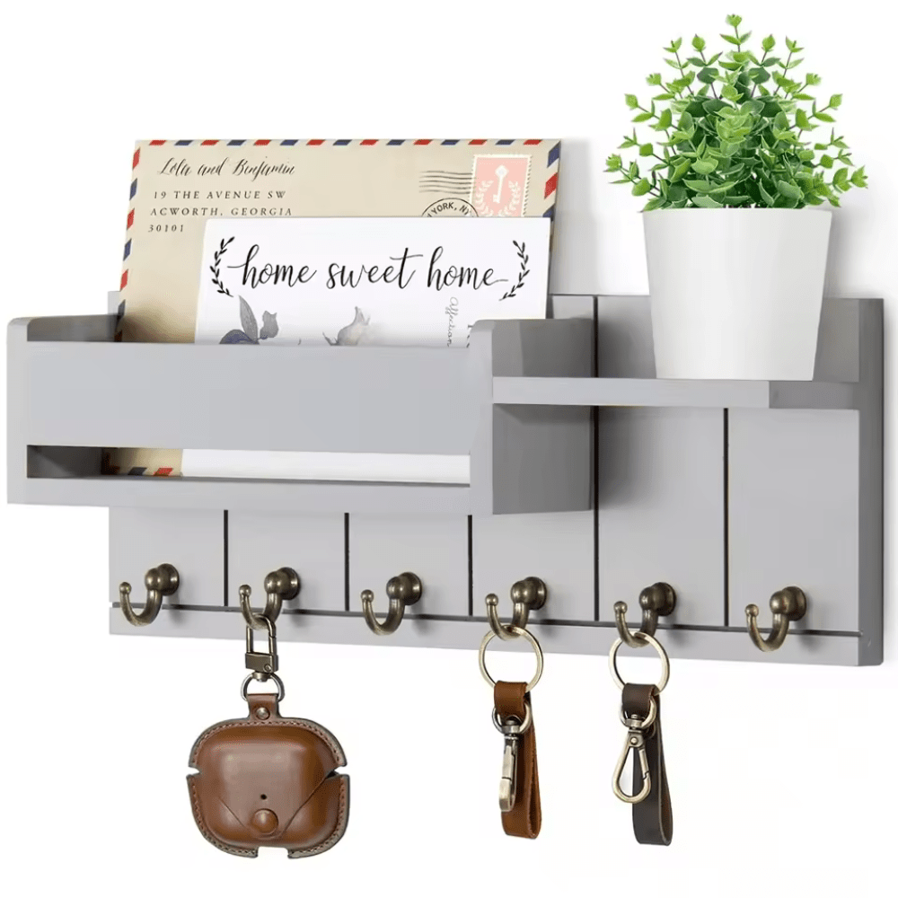 Elegant Wall Storage Solutions with Mail Slot and Hooks