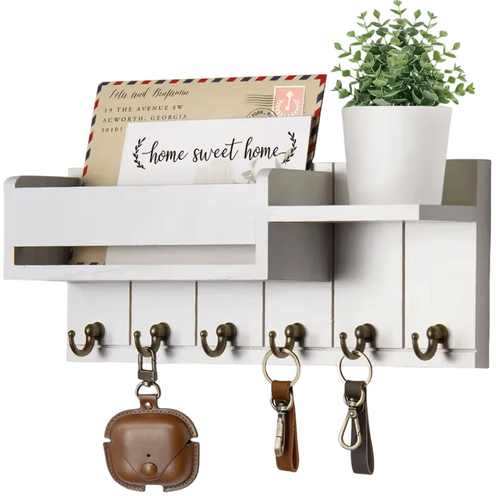 Elegant Wall Storage Solutions with Mail Slot and Hooks