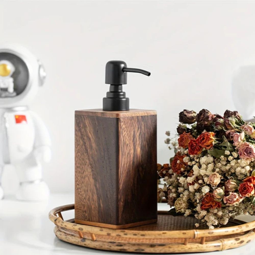 Elegant Walnut Soap Dispenser for Countertop Use