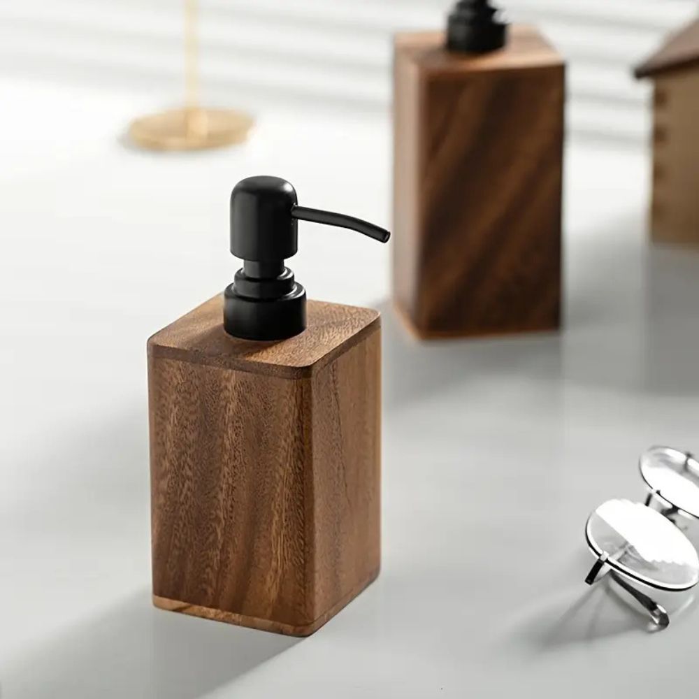 Elegant Walnut Soap Dispenser for Countertop Use