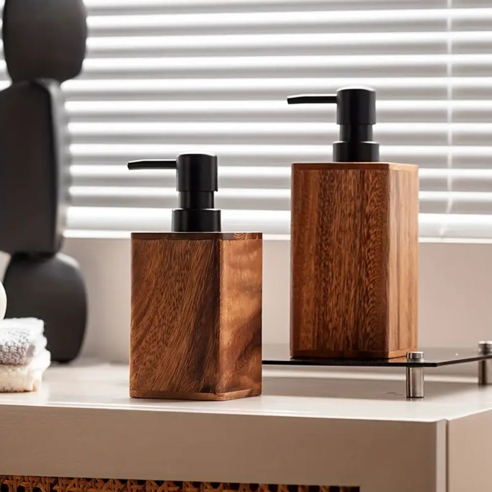 Elegant Walnut Soap Dispenser for Countertop Use