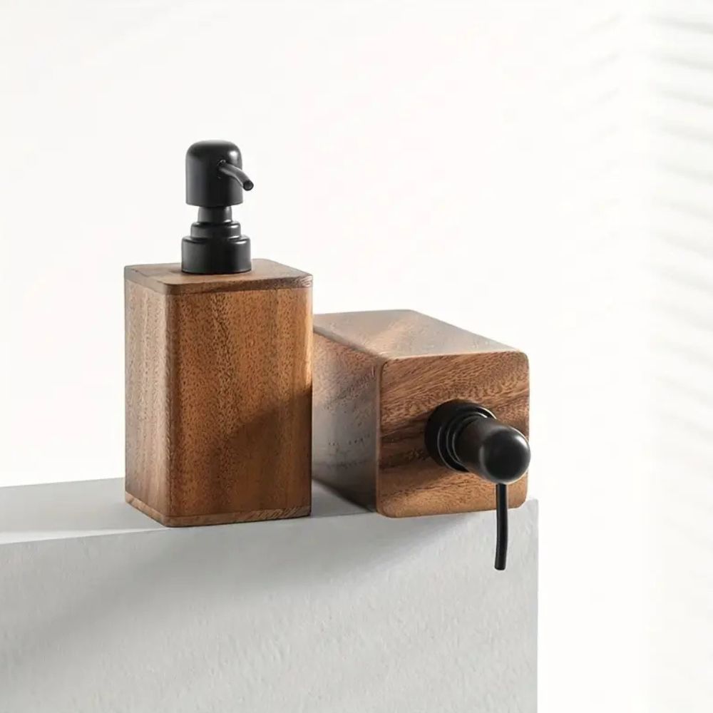 Elegant Walnut Soap Dispenser for Countertop Use