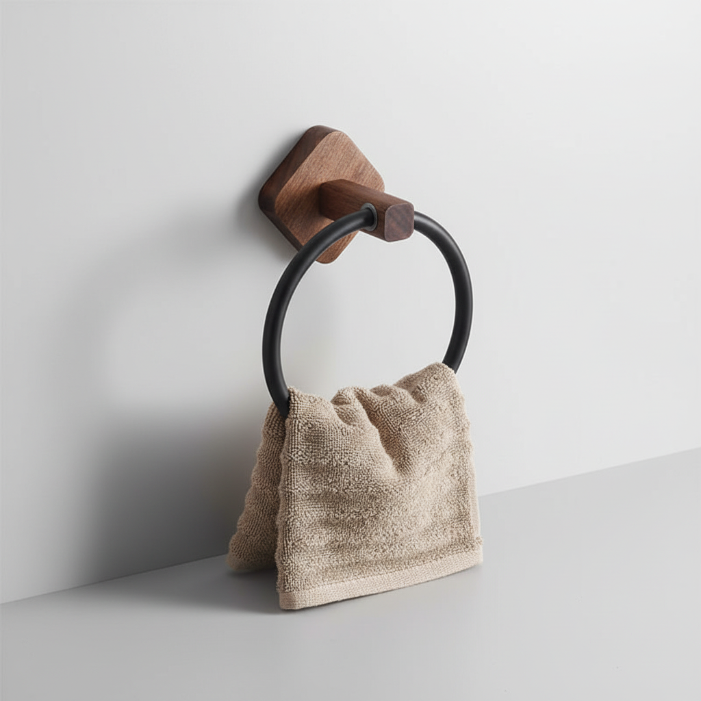Aluminum and Wood Wall-mounted Towel Holder