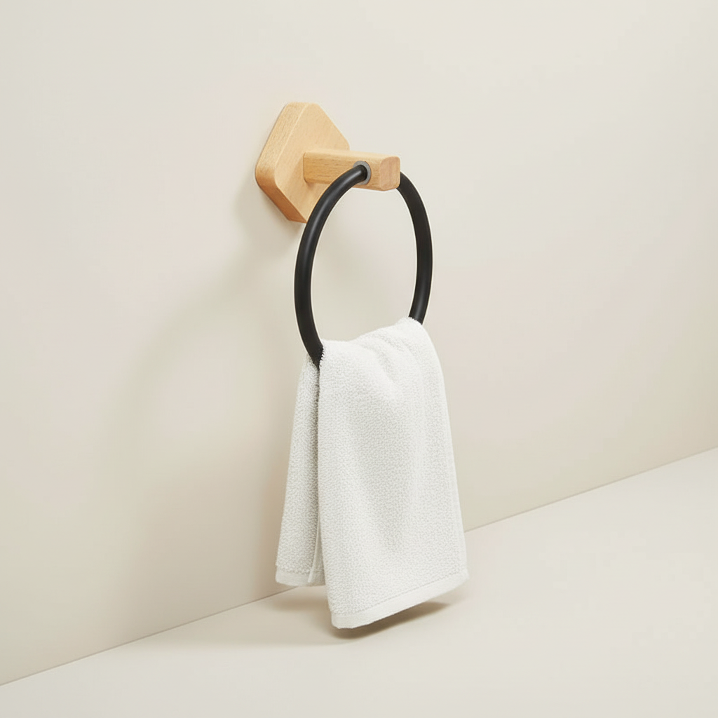 Aluminum and Wood Wall-mounted Towel Holder