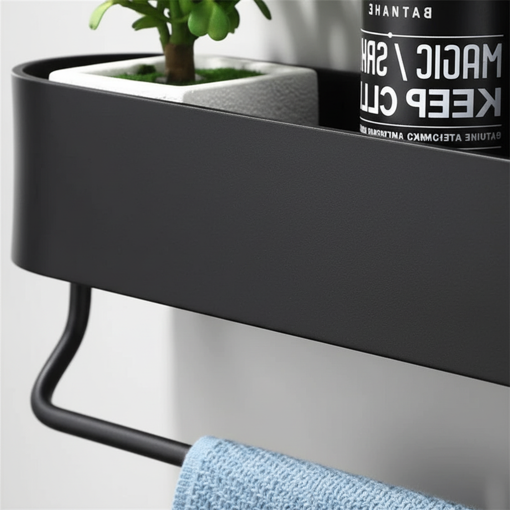 Black Metal Wall Shelf - Bathroom Storage Solution