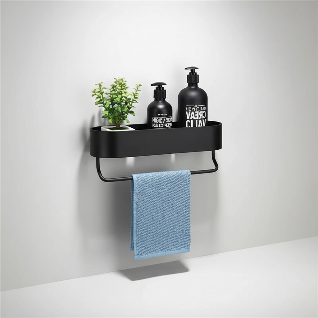 Black Metal Wall Shelf - Bathroom Storage Solution