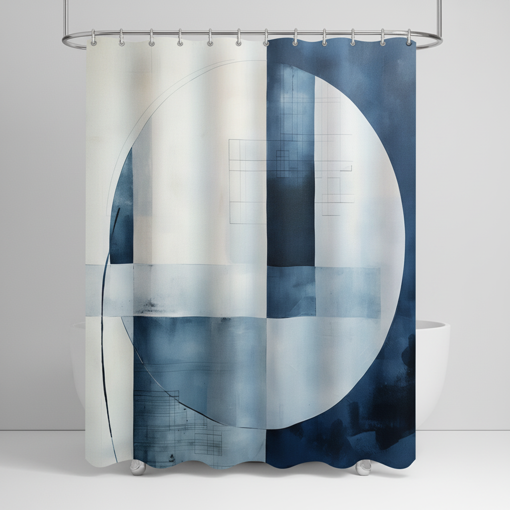 Aqua Water-Resistant Polyester Shower Curtain
