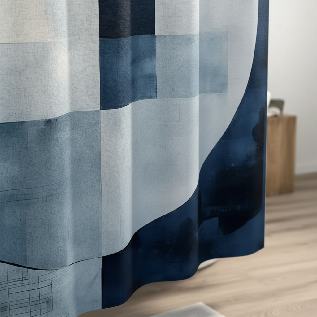 Aqua Water-Resistant Polyester Shower Curtain