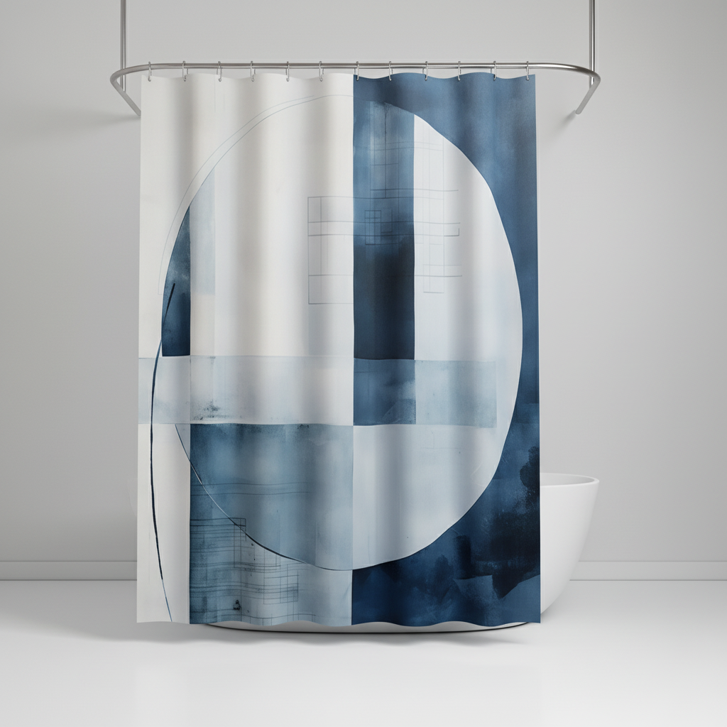 Aqua Water-Resistant Polyester Shower Curtain