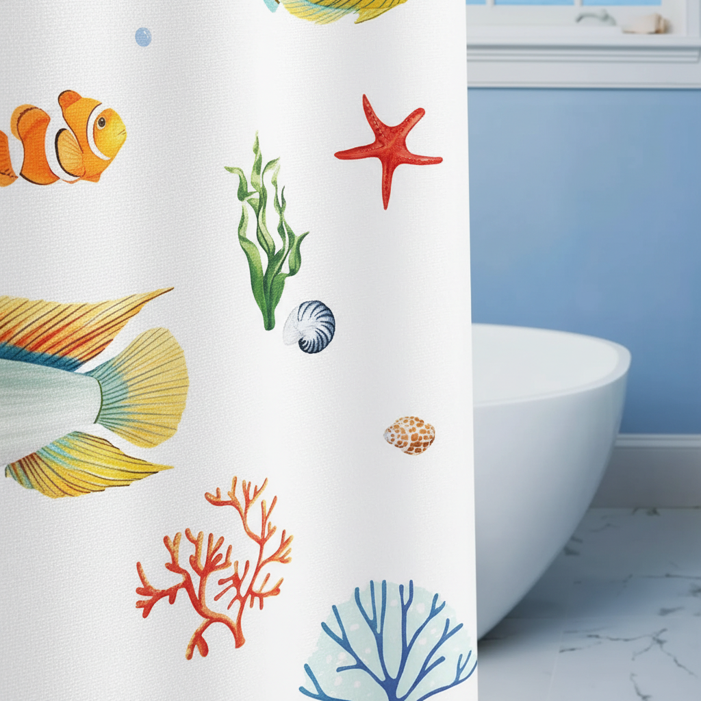 Waterproof Shower Curtain Made of Polyester - Ocean Design