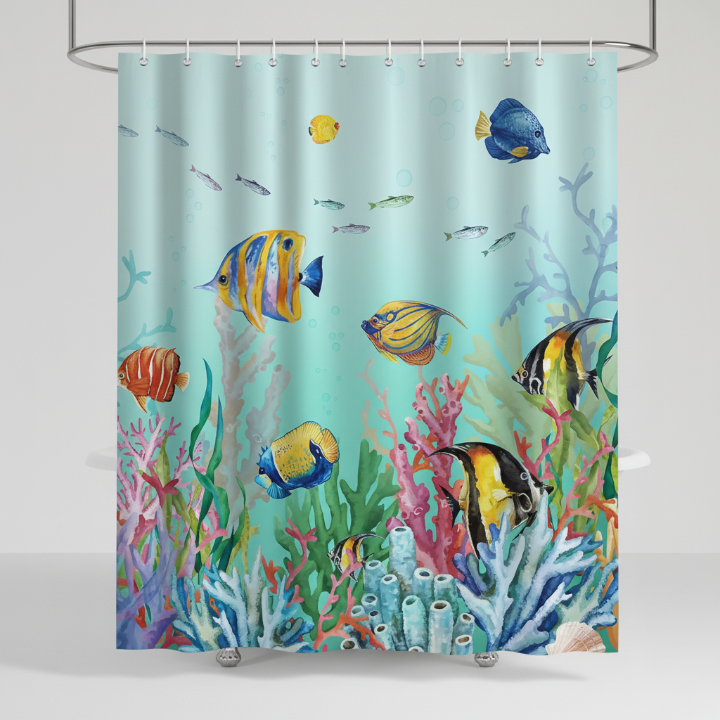 Waterproof Shower Curtain Made of Polyester - Ocean Design