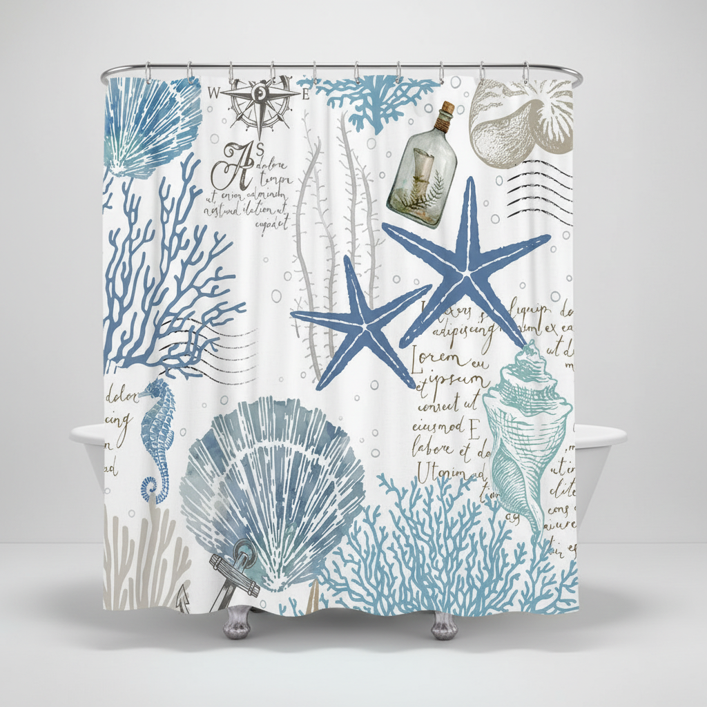 Waterproof Polyester Shower Curtain with Starfish Design