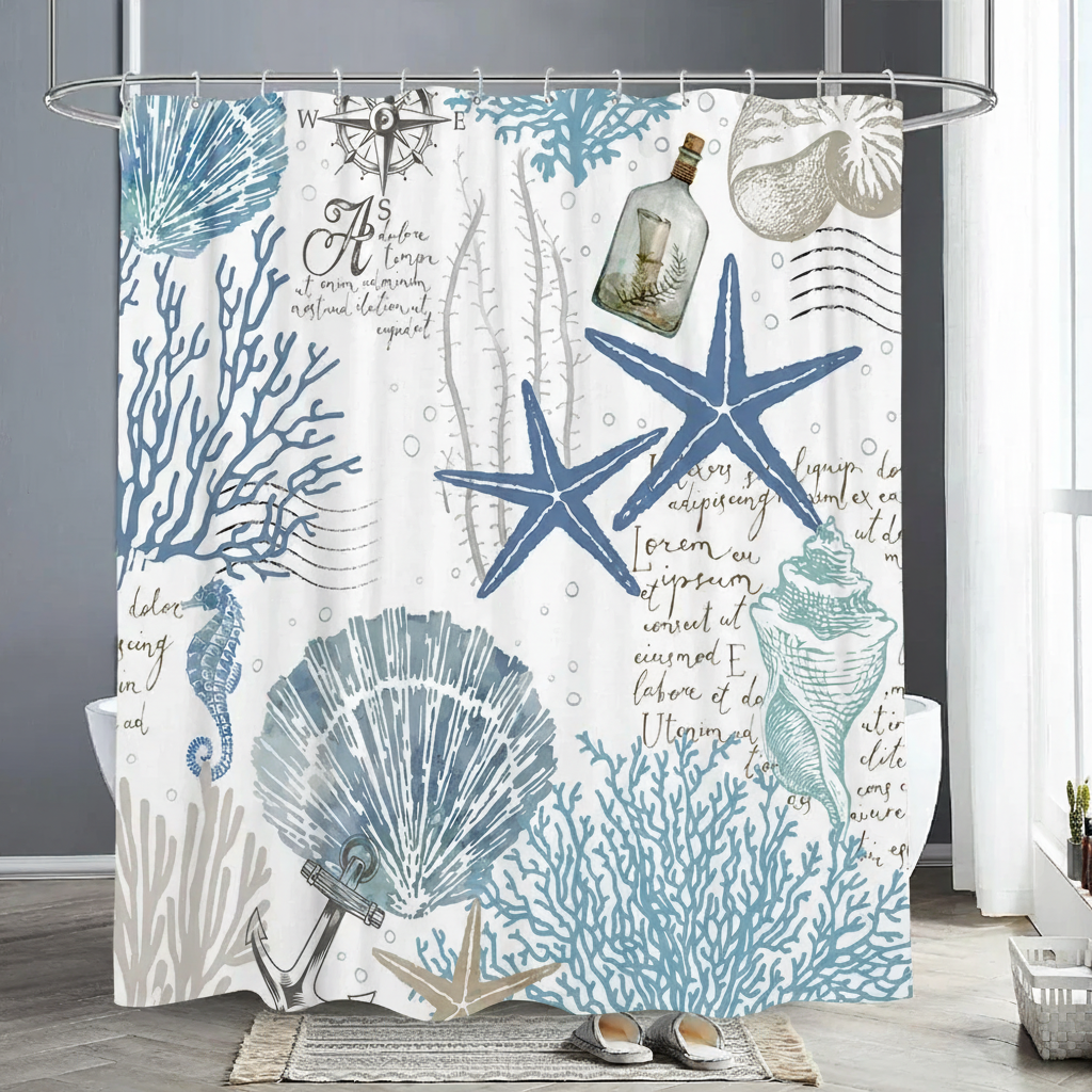 Waterproof Polyester Shower Curtain with Starfish Design