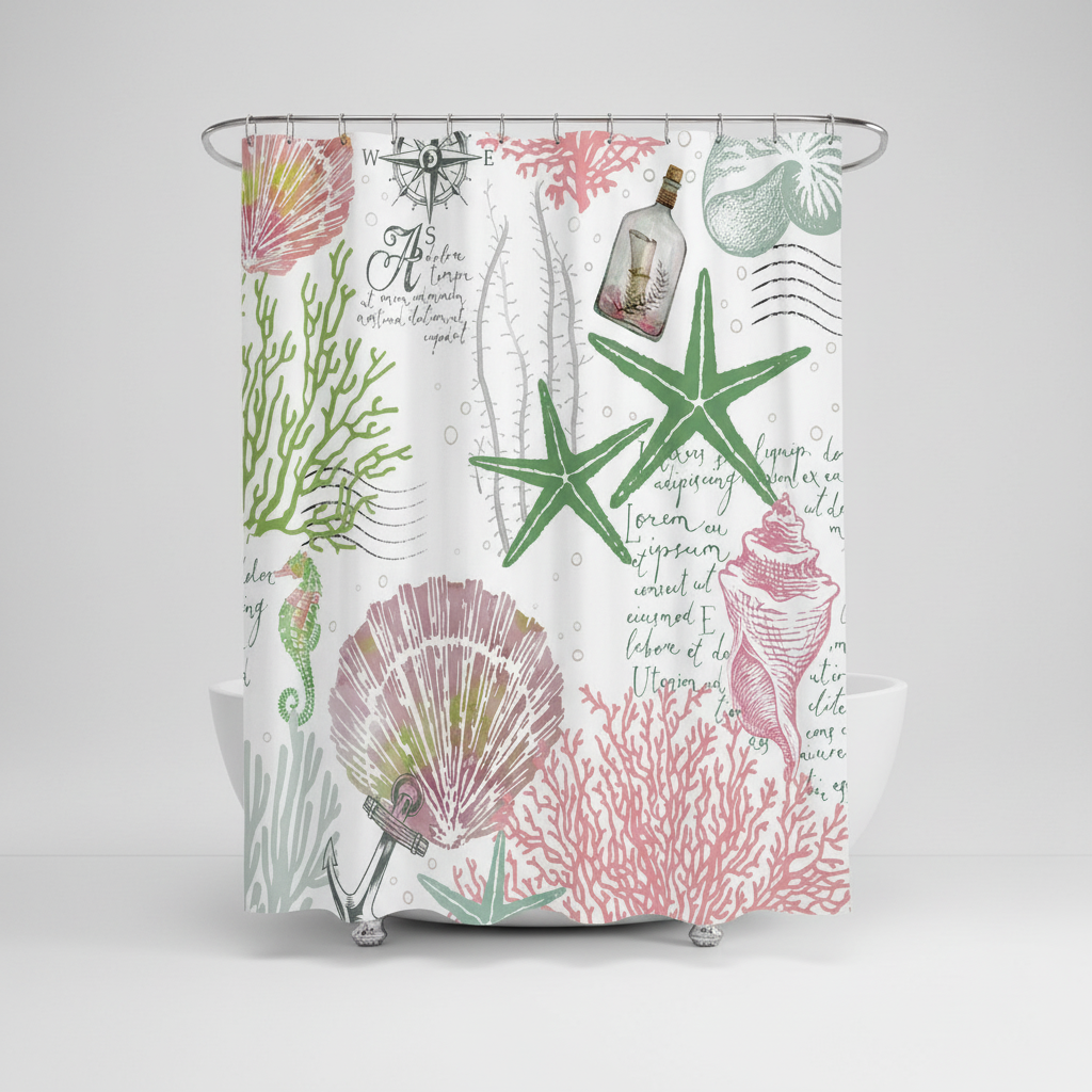 Waterproof Polyester Shower Curtain with Starfish Design