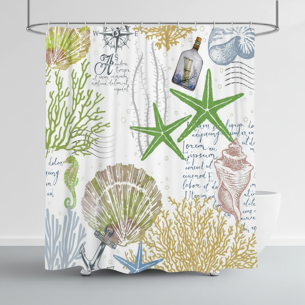 Waterproof Polyester Shower Curtain with Starfish Design