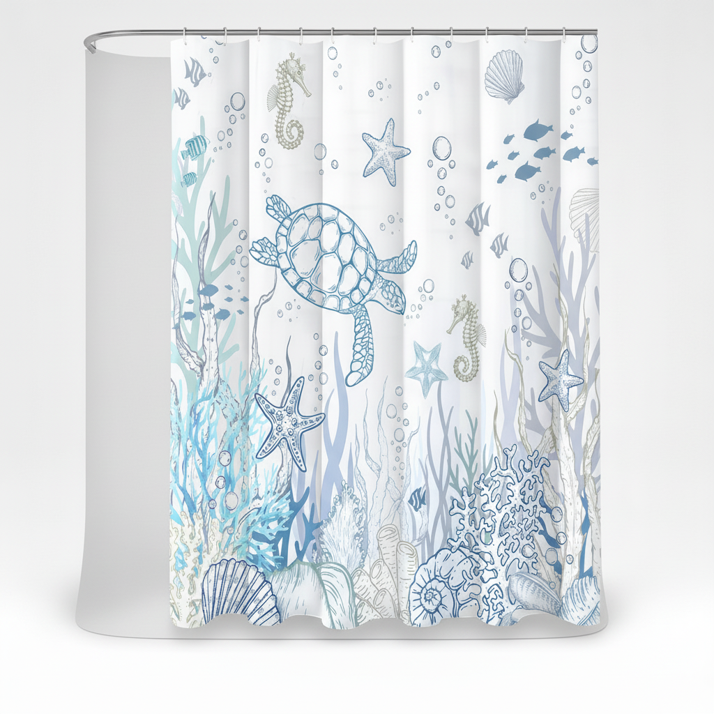 Polyester Shower Curtain - Waterproof Design with Turtle Theme