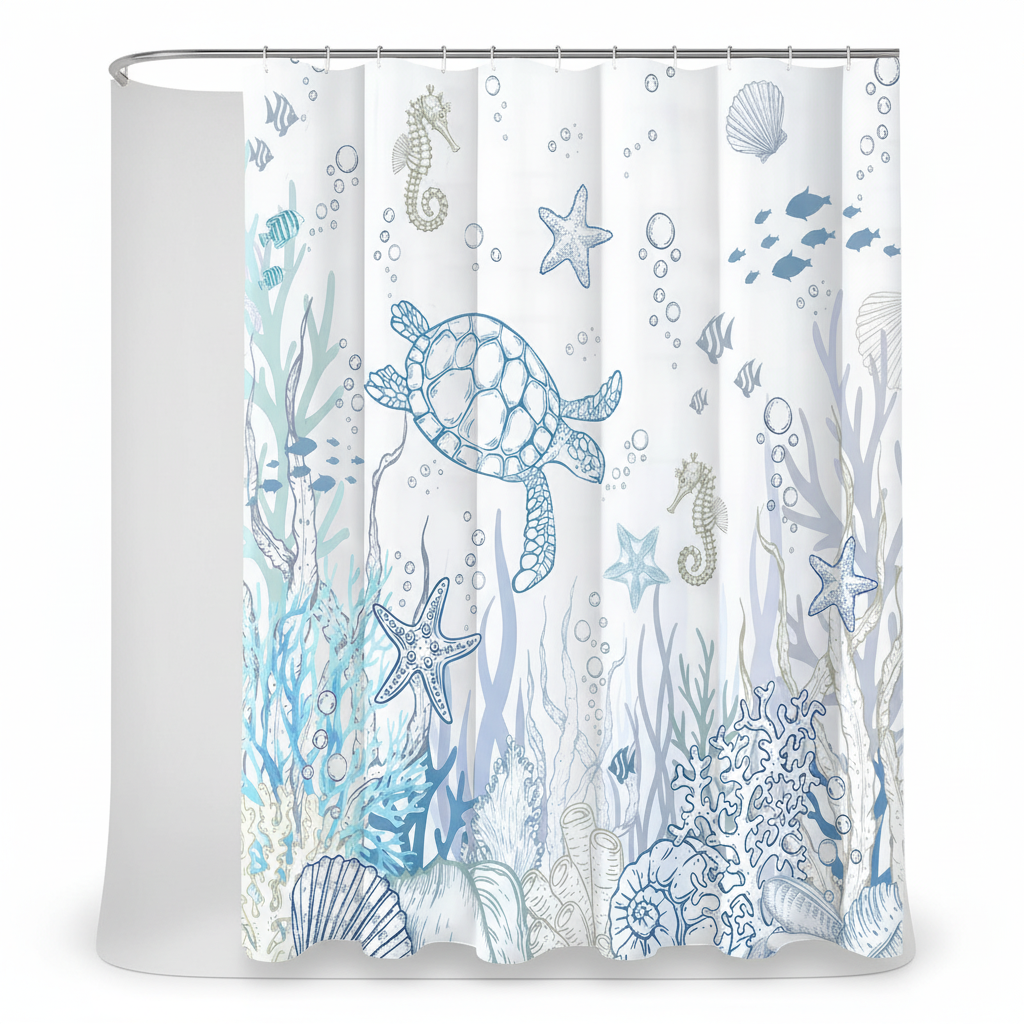 Polyester Shower Curtain - Waterproof Design with Turtle Theme