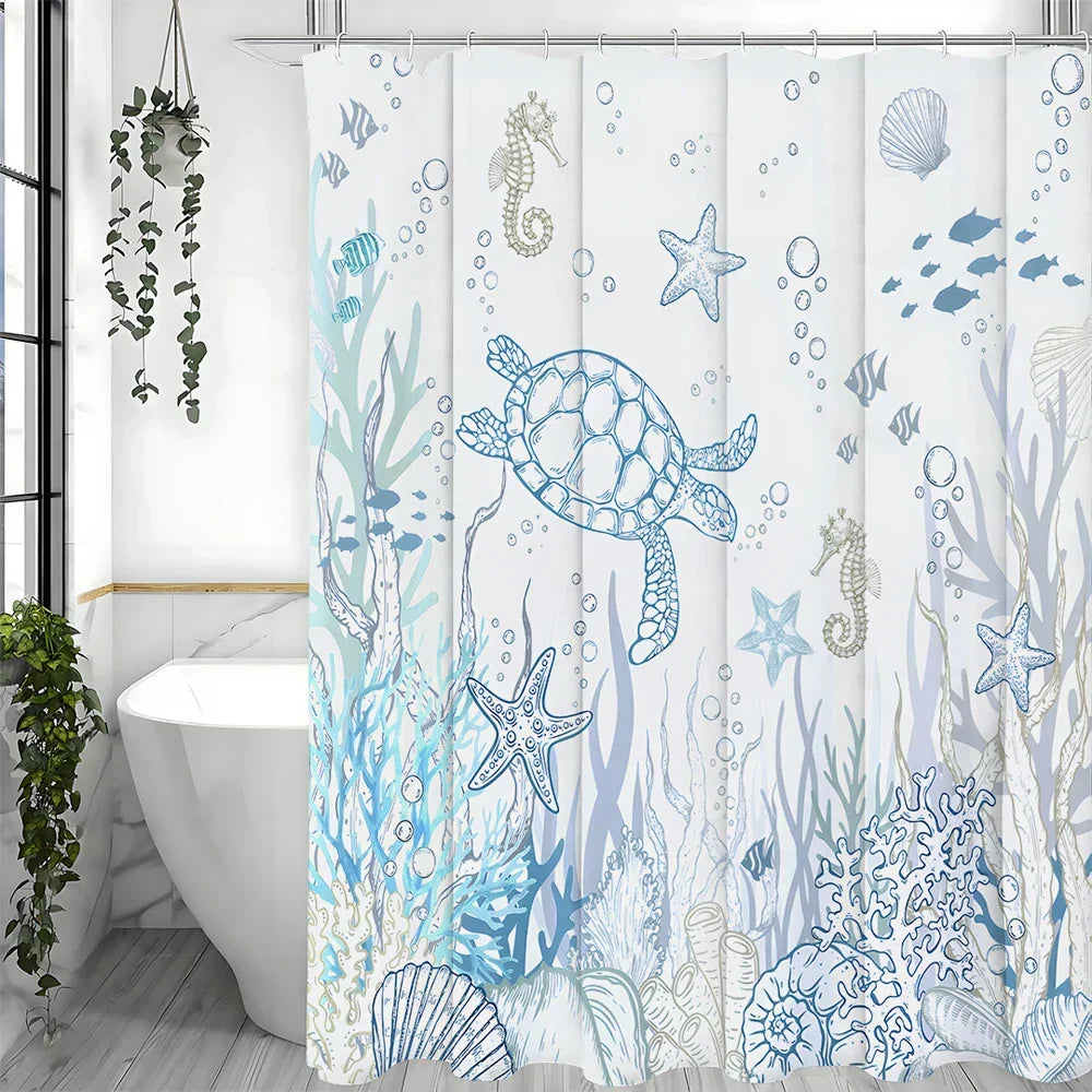 Polyester Shower Curtain - Waterproof Design with Turtle Theme