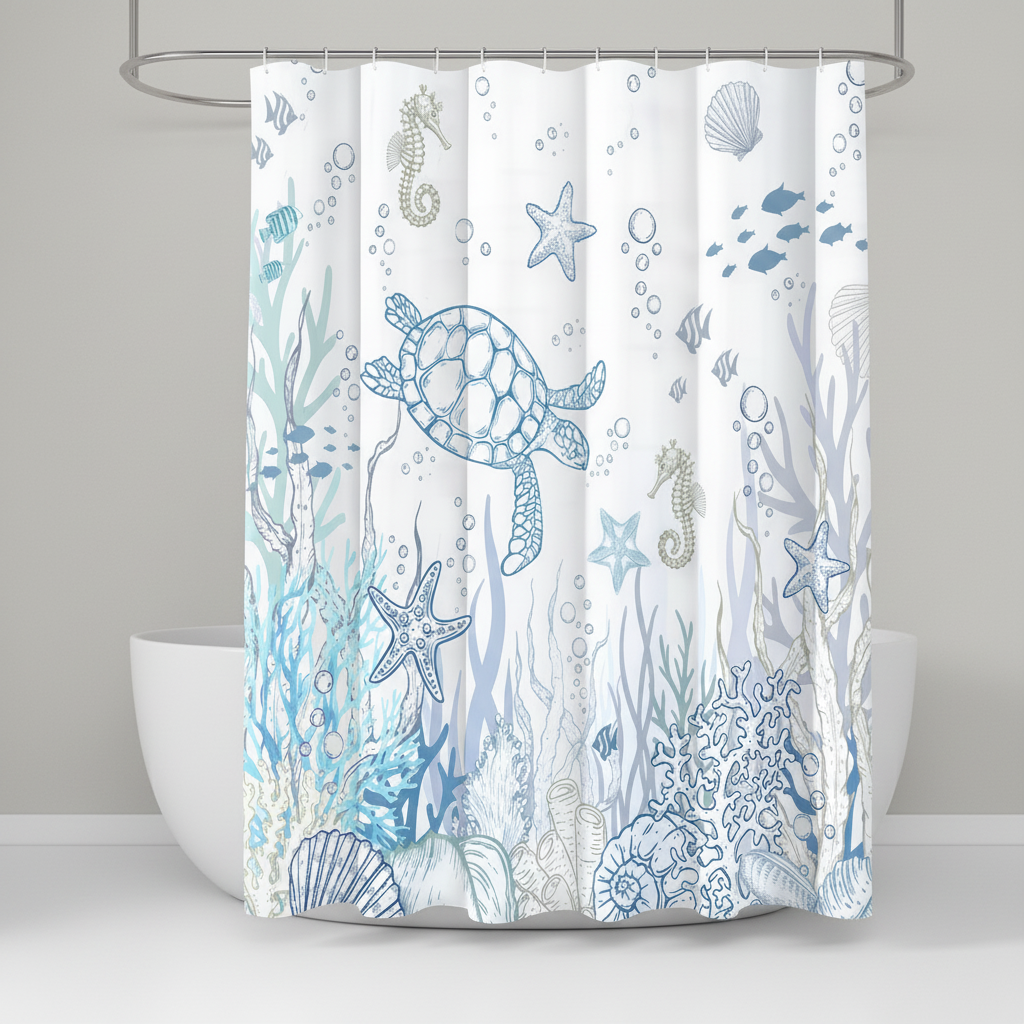 Polyester Shower Curtain - Waterproof Design with Turtle Theme