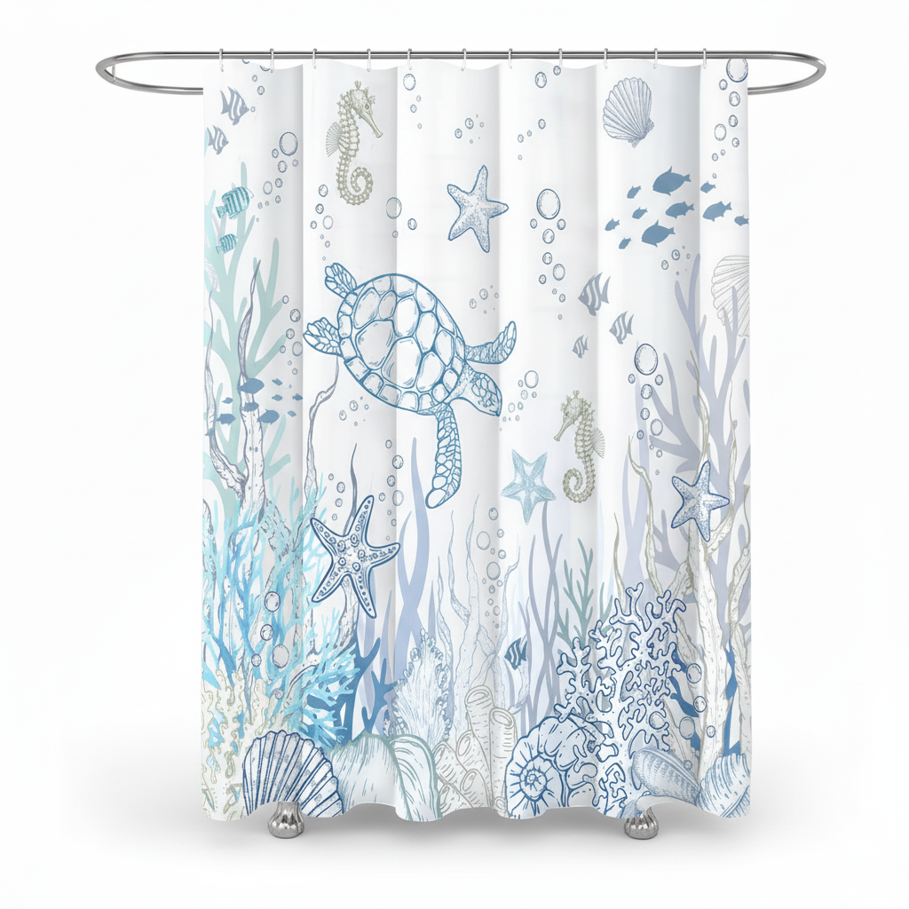 Polyester Shower Curtain - Waterproof Design with Turtle Theme