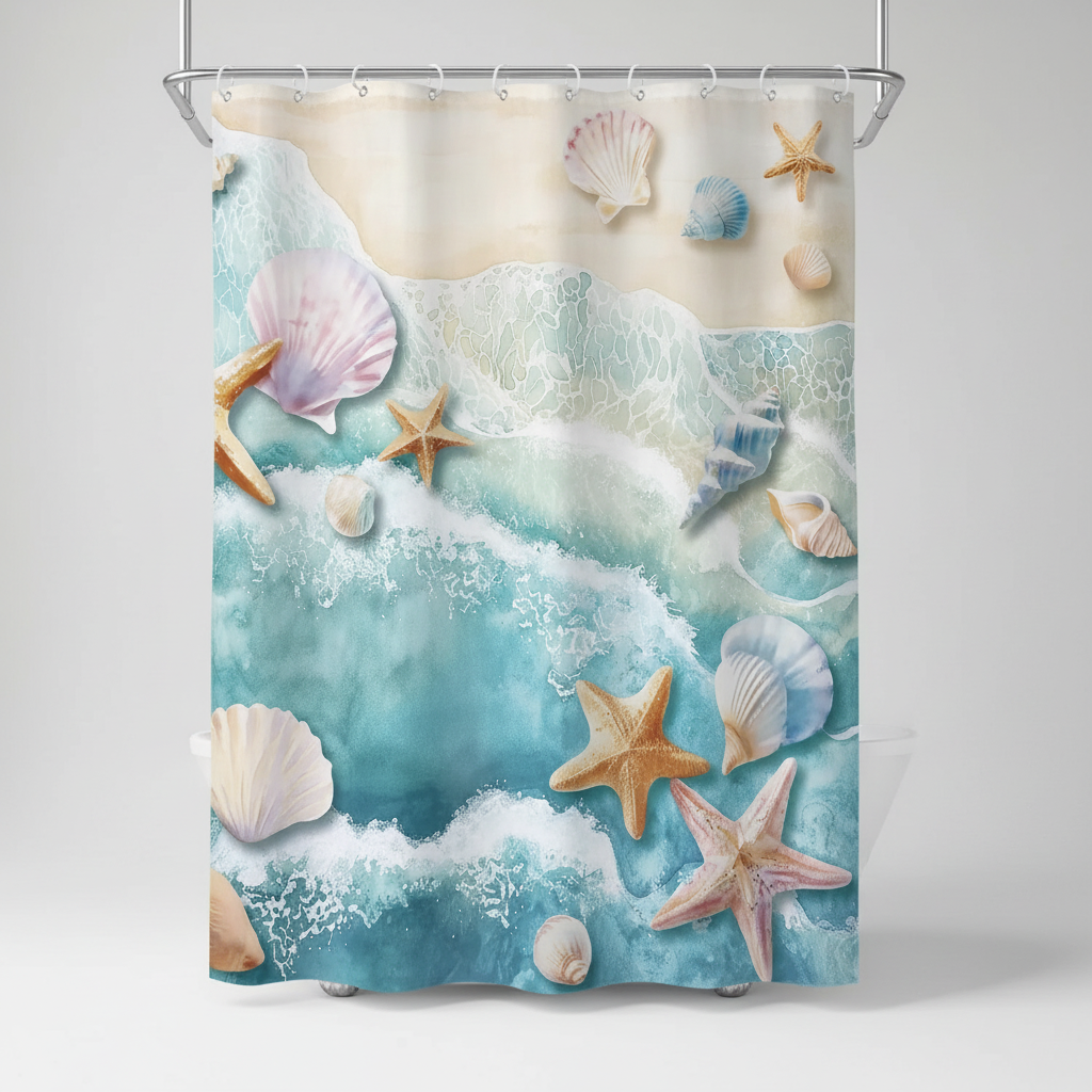 Coastal Waterproof Shower Curtain in Polyester