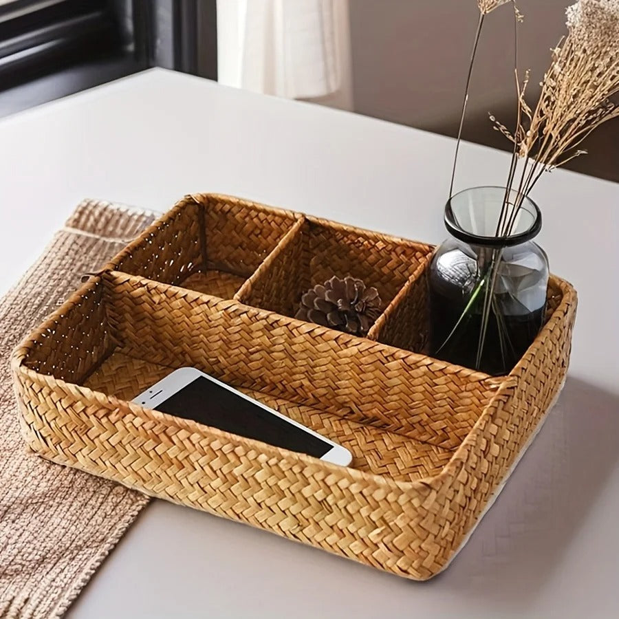 Elegant Handcrafted Wicker Organizer with Divided Sections