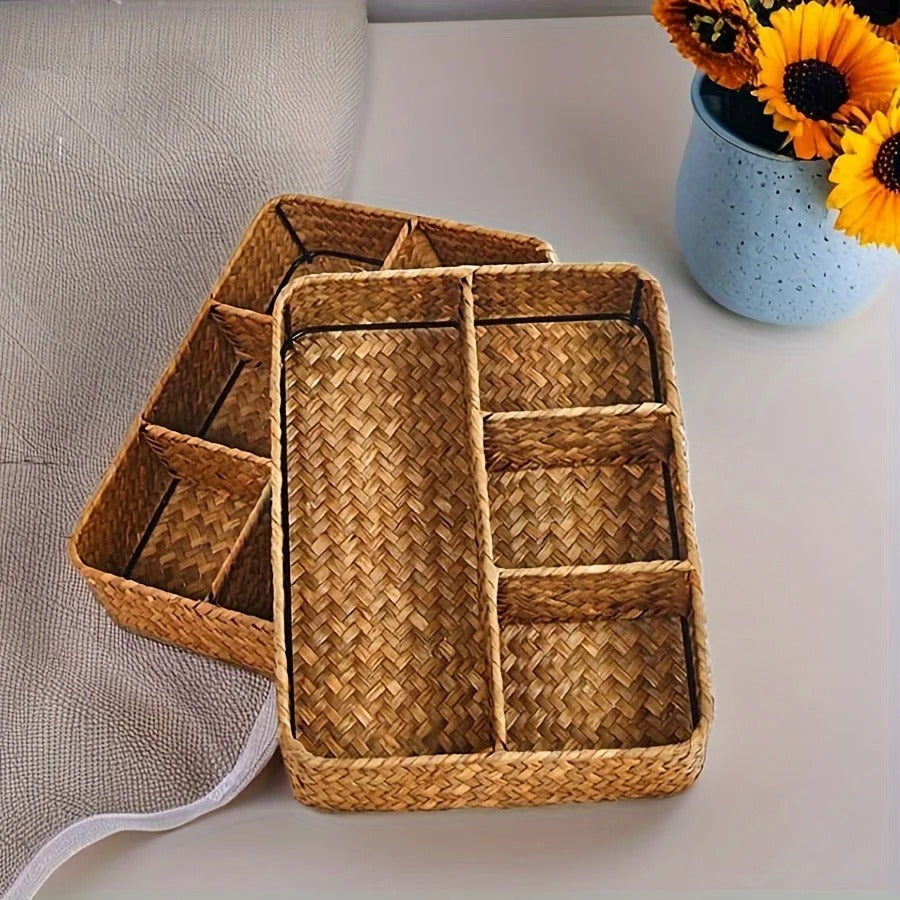Elegant Handcrafted Wicker Organizer with Divided Sections