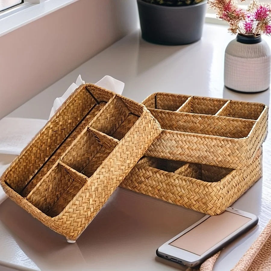 Elegant Handcrafted Wicker Organizer with Divided Sections