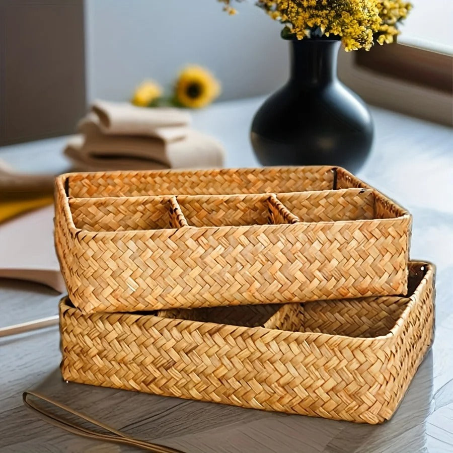 Elegant Handcrafted Wicker Organizer with Divided Sections