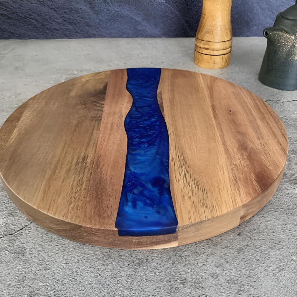 Elegant Round Acacia Wood Cutting Board with Resin Inlay